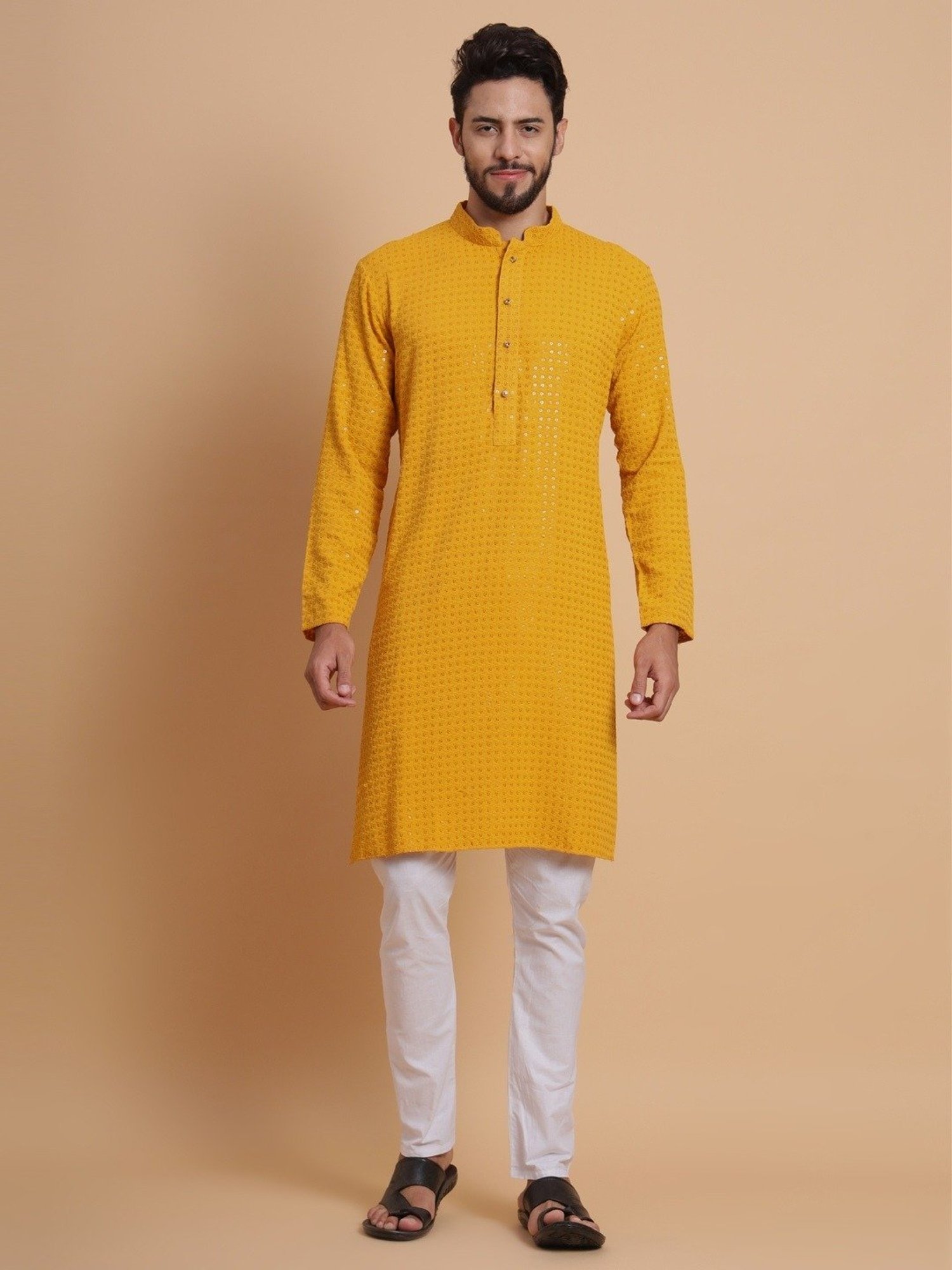 SWAGG INDIA Mustard Regular Fit Embroidered Kurta