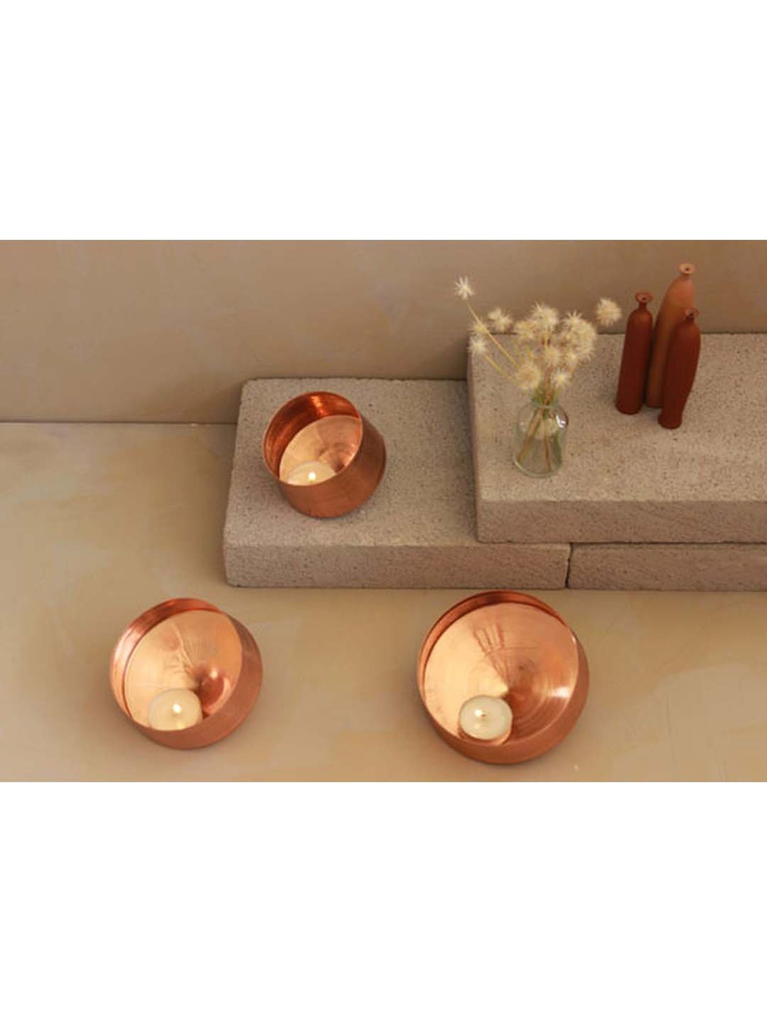 COPPRE Metallic Copper Medium Whirling Tea Light Holder - Set of 1