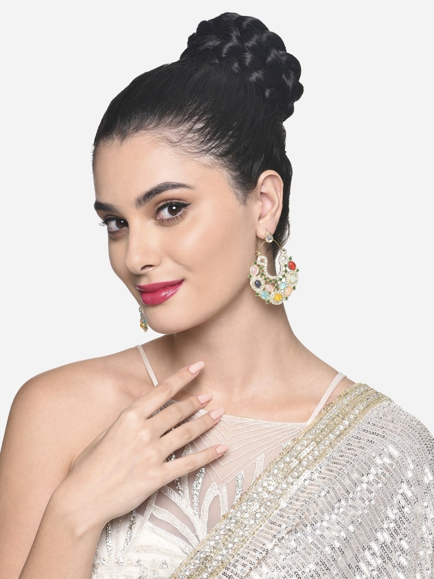 Zaveri Pearls Multicolor Dazzling Stones Embellished Ethnic Dangler Earrings-ZPFK16396