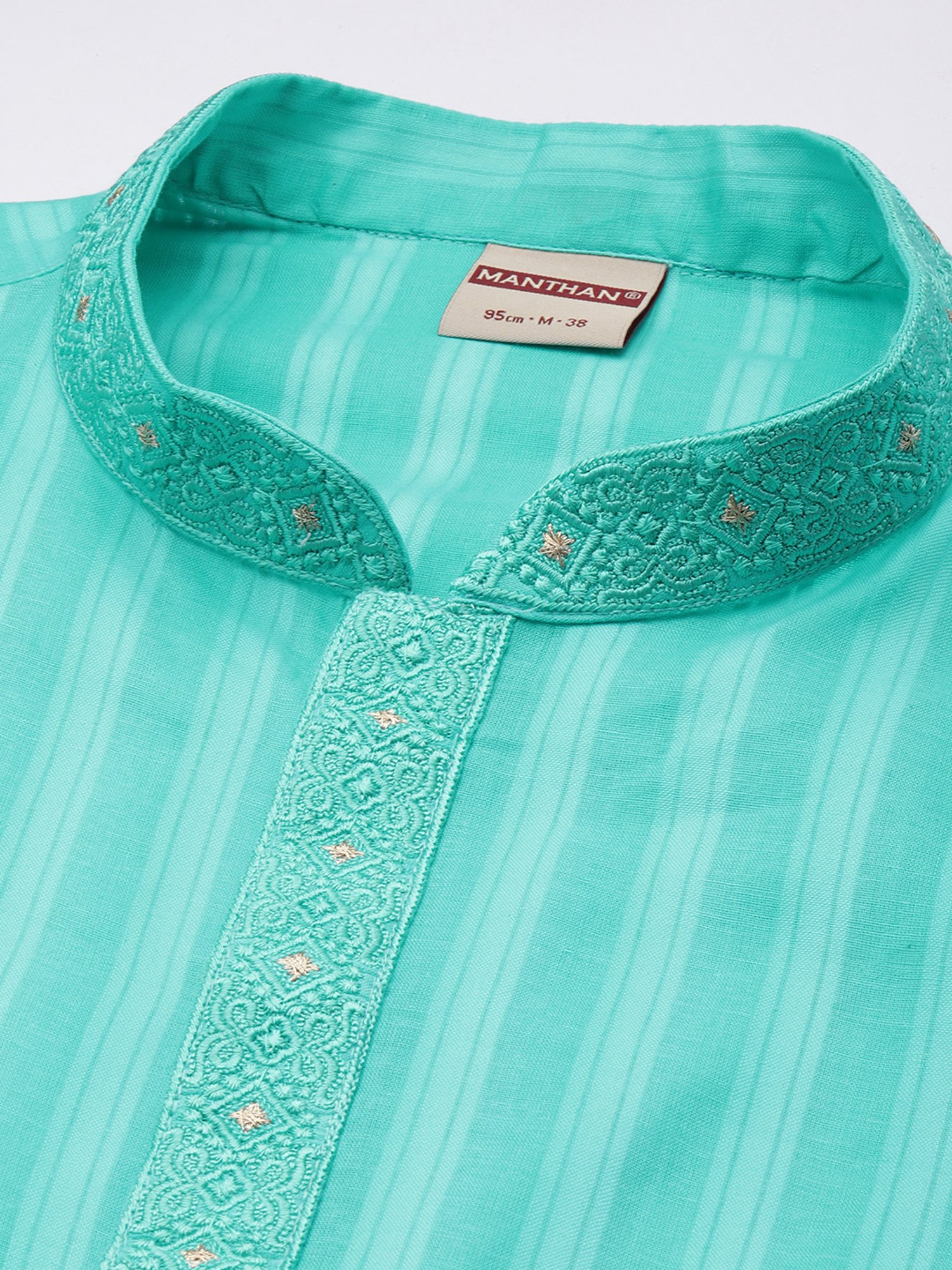 Manthan Mint Green & White Regular Fit Self Design Kurta & Pyjamas Set