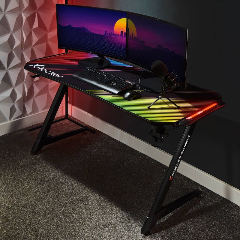 Jaguar RGB LED Glass Top Desk Black - X Rocker