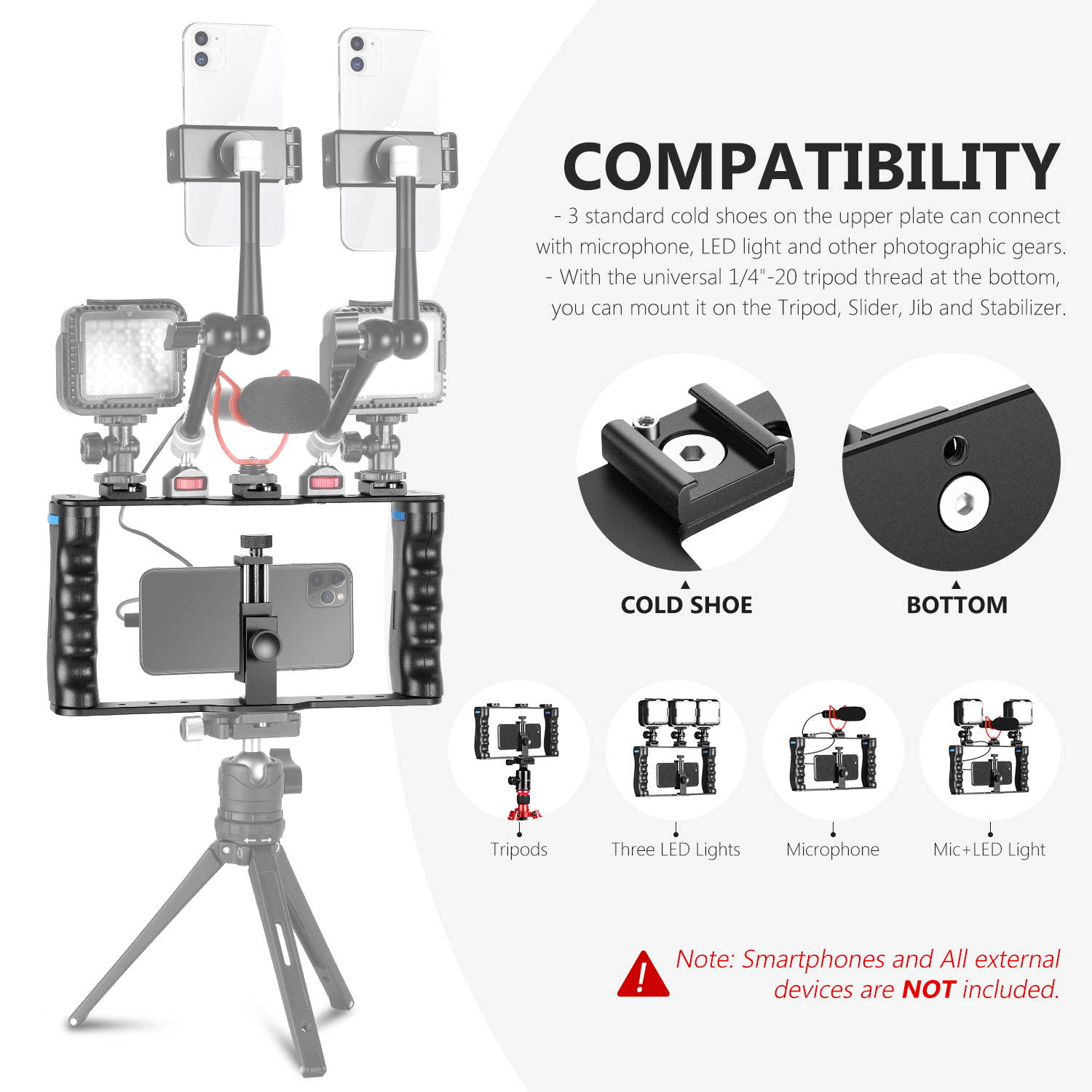 Neewer Aluminum Smartphone Video Rig, Filmmaking Case, Phone Video Stabilizer Grip Tripod Mount for Videomaker Film-Maker Video-grapher Compatible with iPhone 11 11 Pro 11 Pro Max X Xs Huawei Samsung