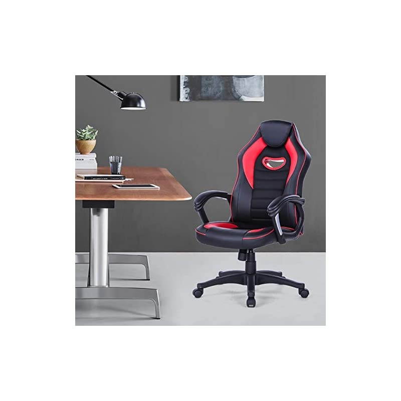 Gaming Chair Racing Recliner Ergonomic Office Chair Racing Task Swivel Executive Computer Chair Headrest and Lumbar Support, Red