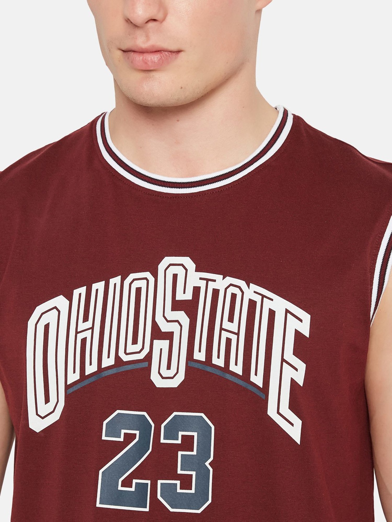 Octave Maroon Regular Fit Graphic Print Sleeveless T-Shirt