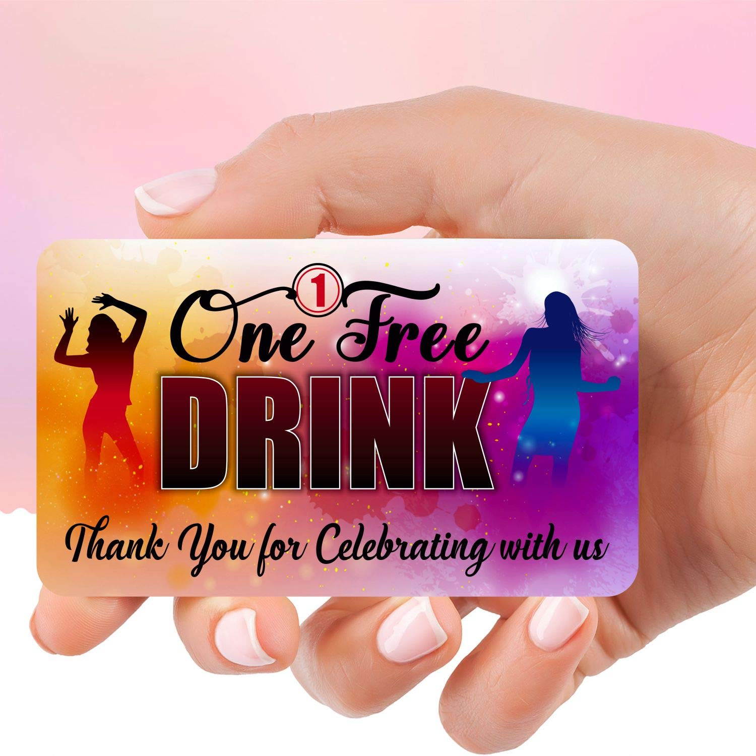 One Free Drink Ticket - (Pack of 100) Coupon Cards 3.5"x2" Redeem Gift Vouchers for Business Wedding Party Raffle Events