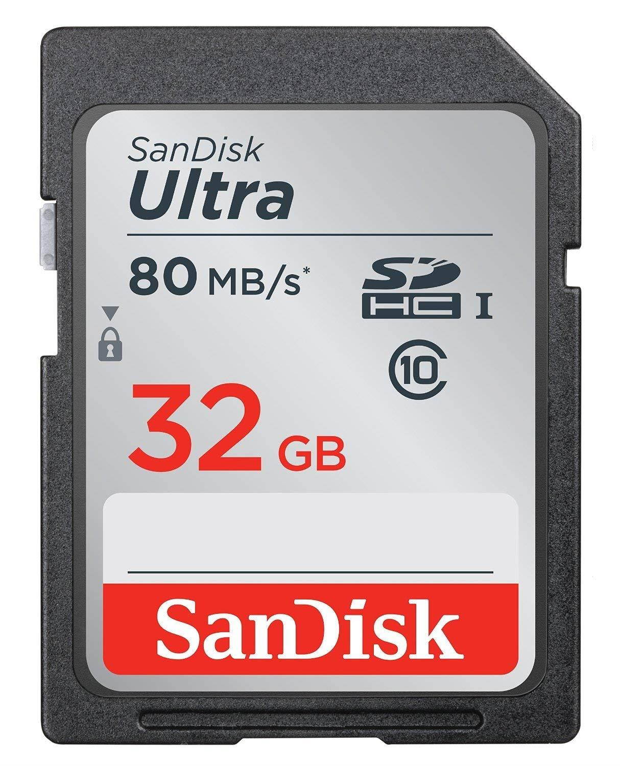 SanDisk Ultra SD Memory Card works with Nikon Coolpix L340, B500, A10, L32, S7000, A300, P900, Camera UHS-I Class 10 Up to 80MB with Everything But Stromboli Memory Card Reader (32 GB)