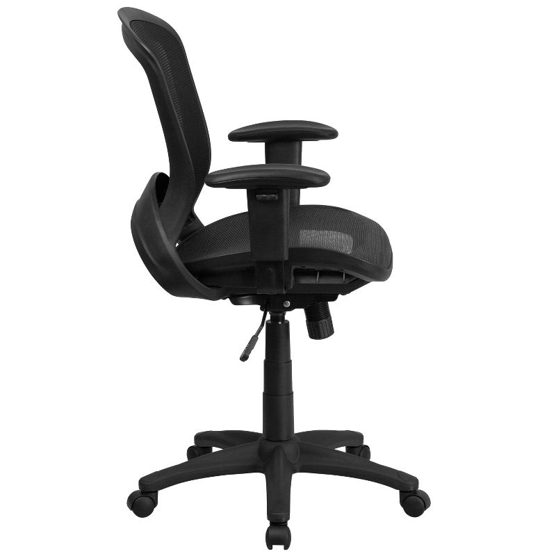 Emma and Oliver Mid-Back Transparent Black Mesh Swivel Office Chair with Adjustable Arms
