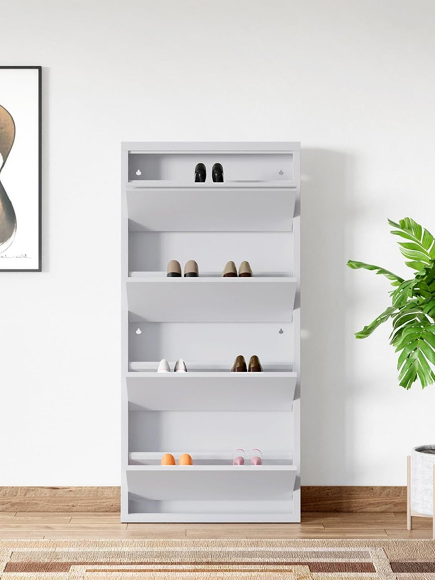Delite Kom Metal Shoe Rack - 24" 10 Shelf, Double Decker, Ivory, PowderCoat, Wall Mount, DIY