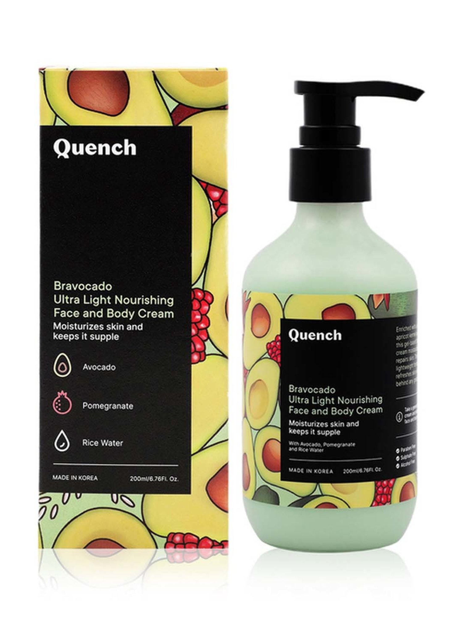 Quench Botanics Bravocado Ultra Light Nourishing Face and Body Cream - 200 ml