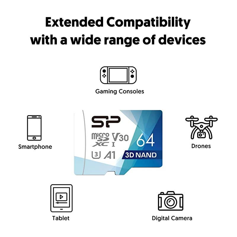 Power 64GB Superior Pro Micro SDXC UHSI U3 V30 4K A1 High Speed MicroSD Card with Adapter