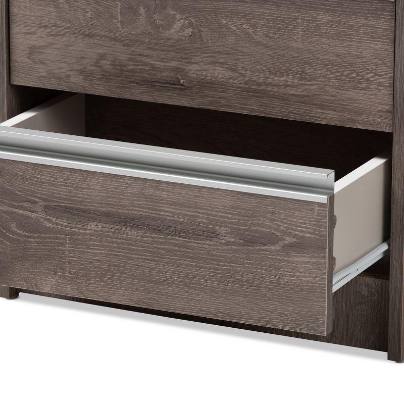 Gallia Modern and Contemporary Oak Finished 2 Drawer Nightstand Brown - Baxton Studio