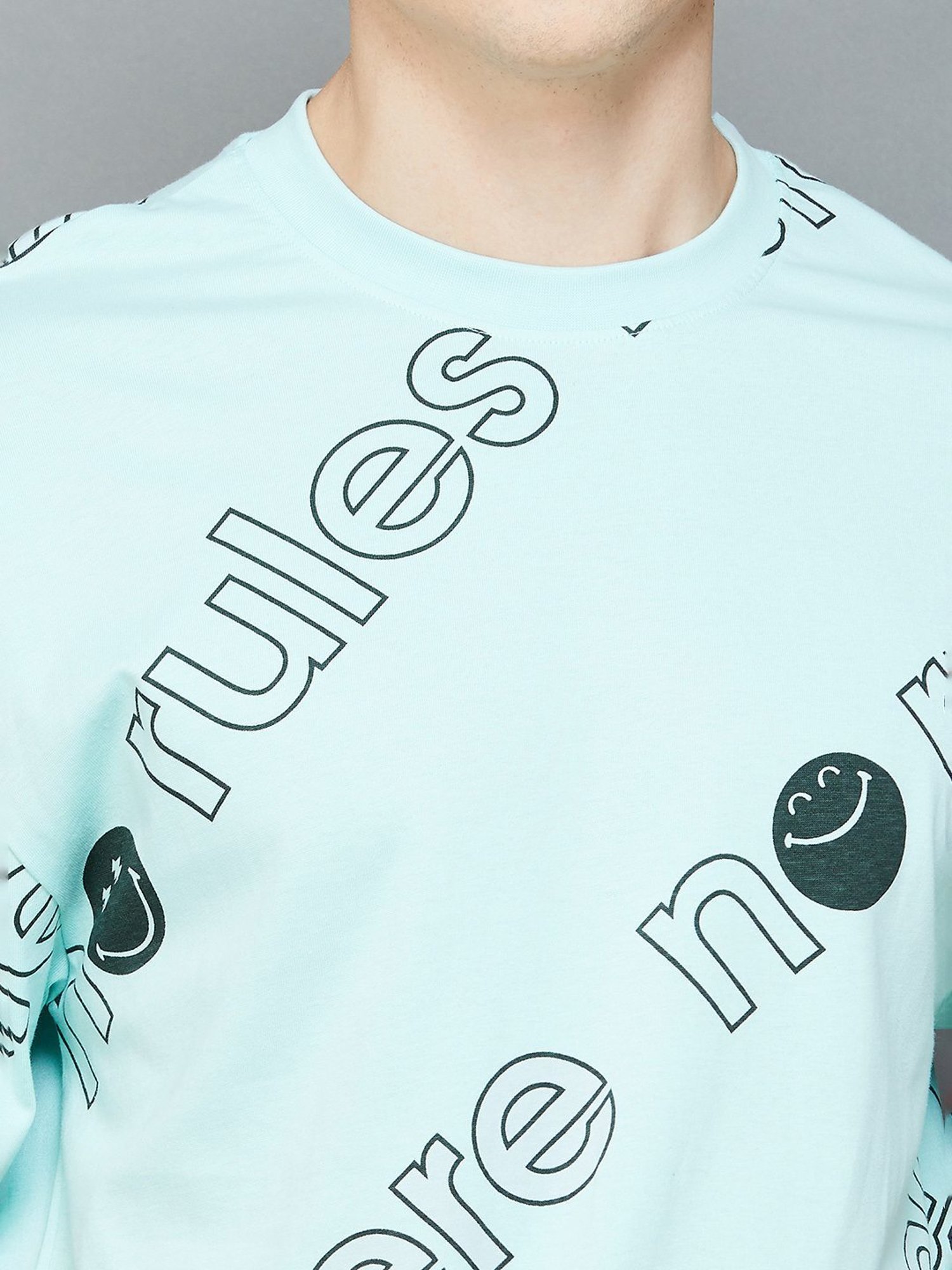 SmileyWorld Turquoise Cotton Regular Fit Printed T-Shirt