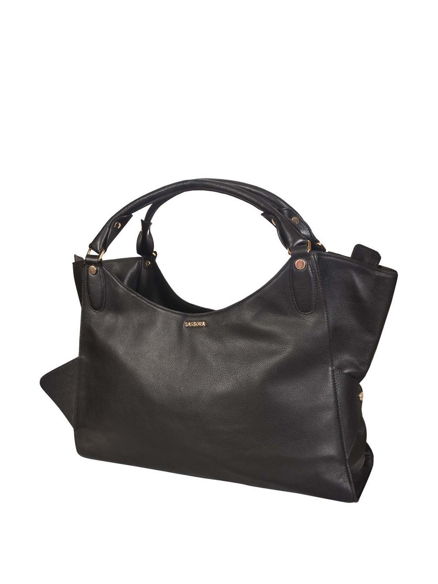 SASSORA Black Solid Medium Handbag