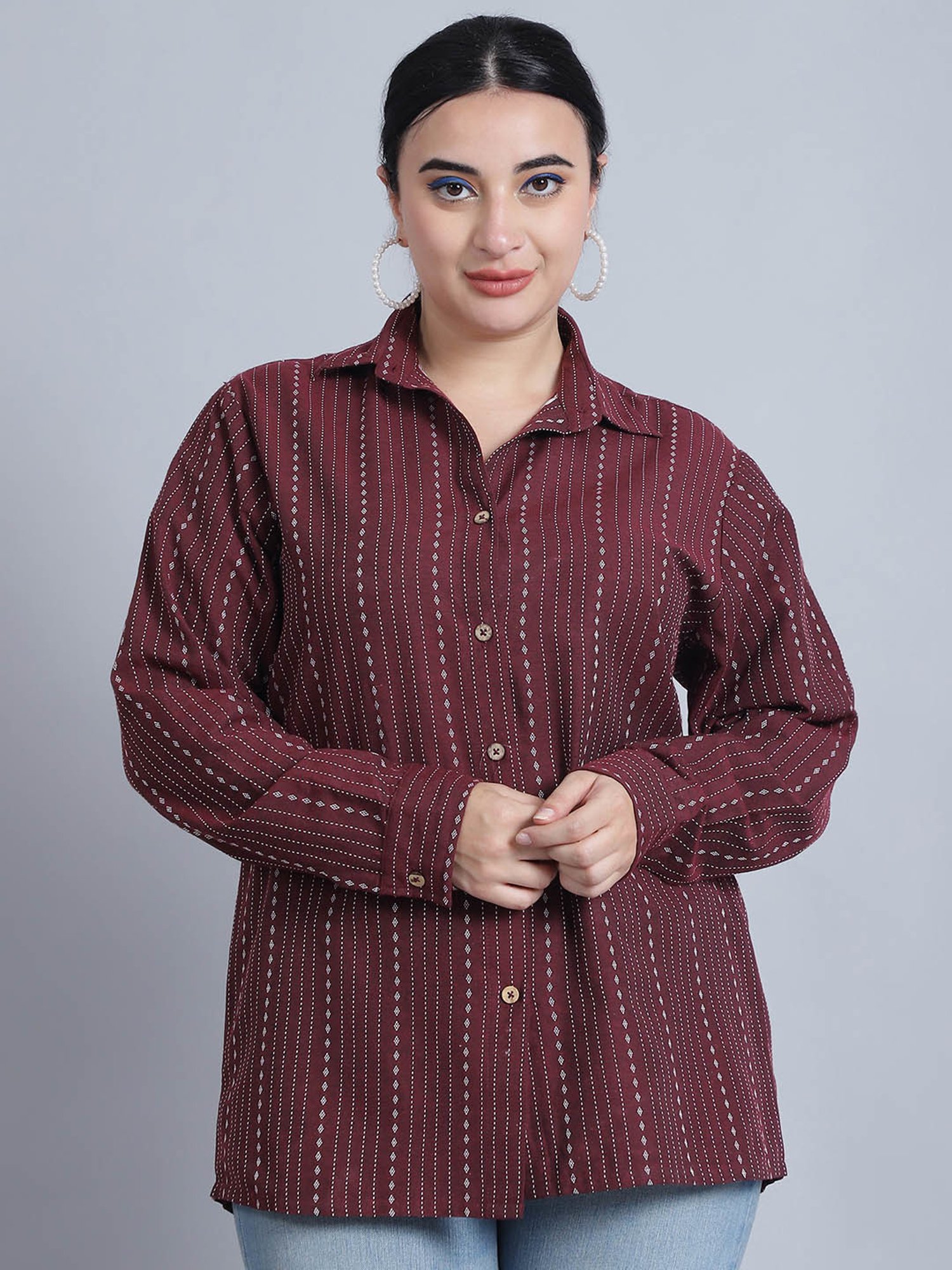 Moms Maternity Maroon Striped Plus Size Shirt