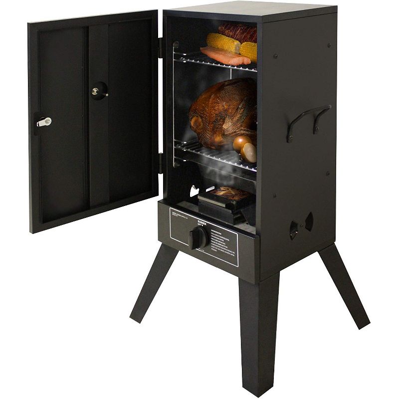 Smoke Hollow 26142G 26-Inch Freestanding Propane Gas Outdoor Smoker with Chrome-Plated Cooking Grids, Black