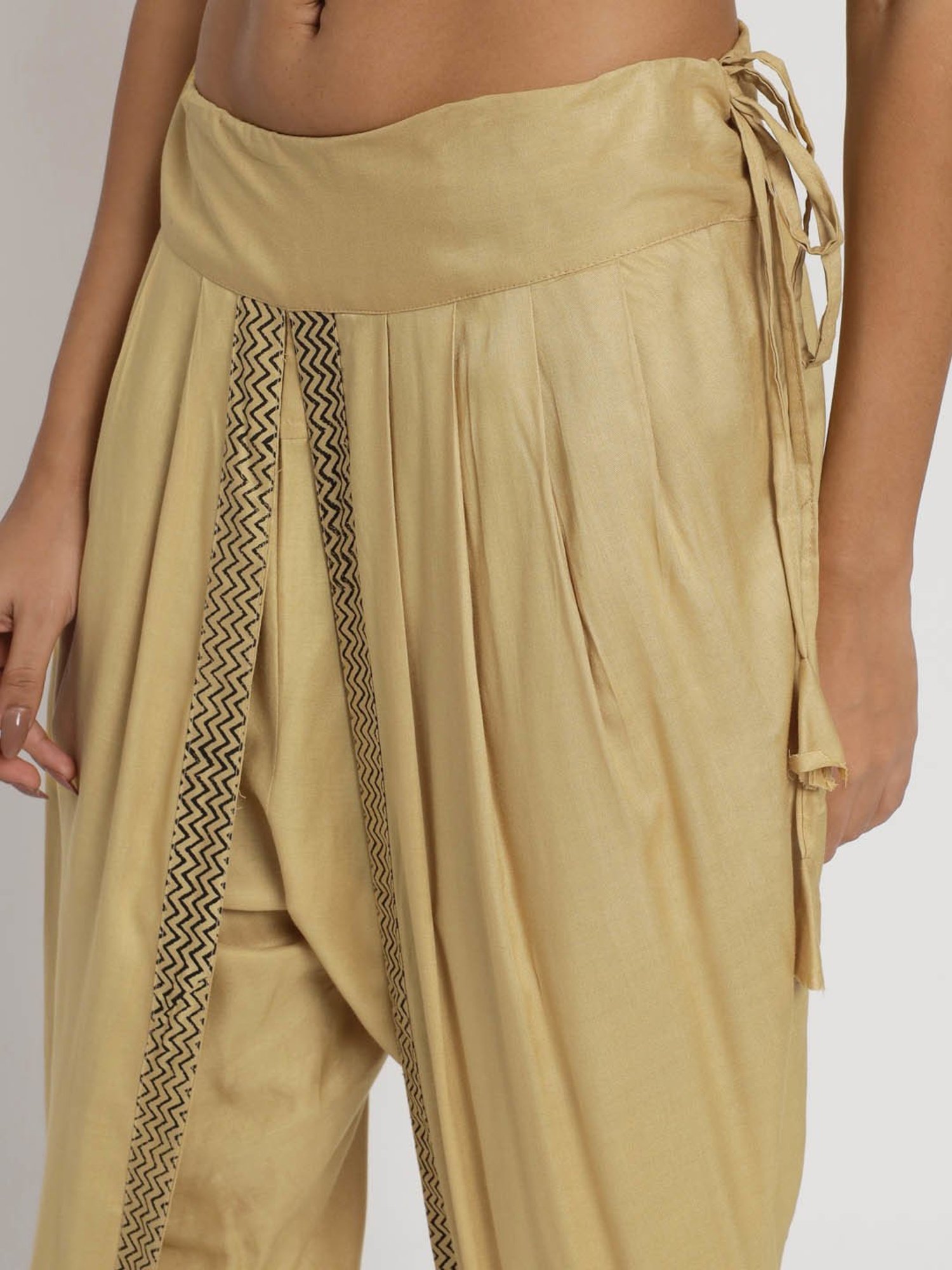 9rasa Beige Hand Block Print Dhoti Pants