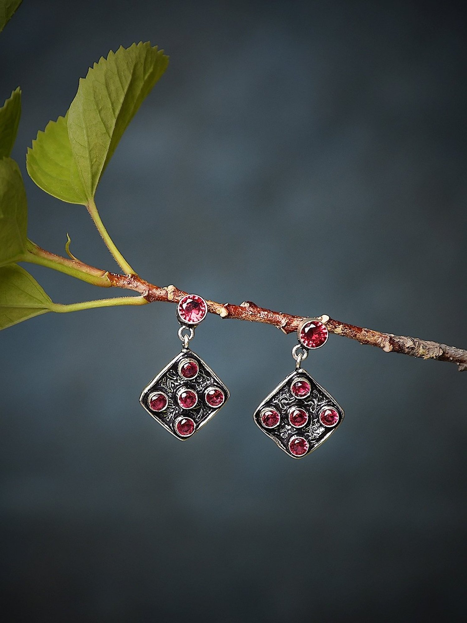 Imli Street Pink Silver Tone Stone-Studded Handcrafted Dangler Earrings