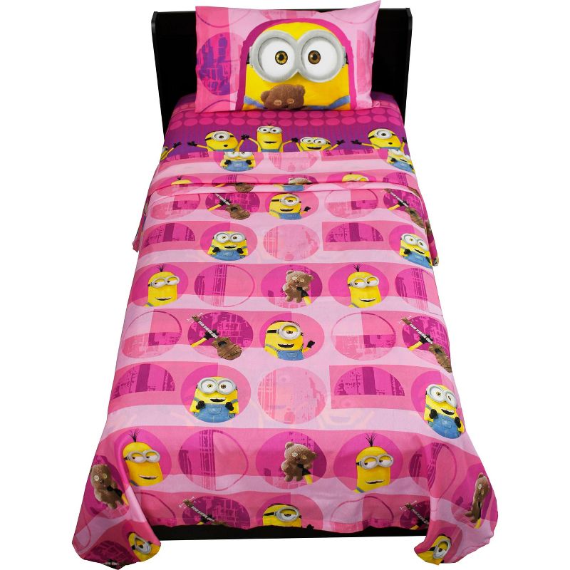3pc Minions Twin Bed Sheet Set Pink Buddy Buddy Bedding Accessories - Despicable Me..
