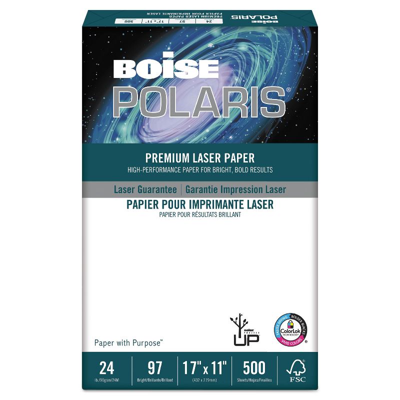 Boise POLARIS Premium Laser Paper 96 Bright 24lb 11 x 17 White 500 Sheets BPL0117
