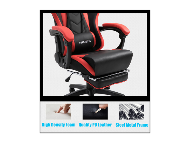 Dowinx Gaming Chair Ergonomic Office Recliner for Computer with Massage Lumbar Support, Racing Style Armchair PU Leather E-Sports Gamer Chairs with Retractable Footrest (Black&Gray)