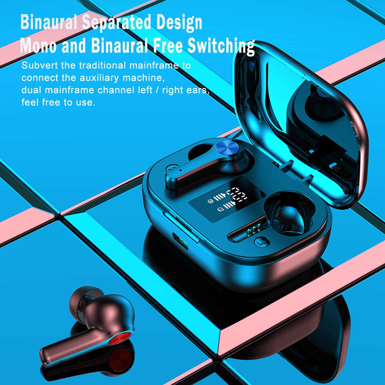 Ture Wireless Earbuds, Bluetooth 5.0 Headphones in-Ear with Charging Case, Waterproof Deep Bass TWS Stereo Earphones Built-in Mic with LED Display Touch Control Compatible with iPhone and Android