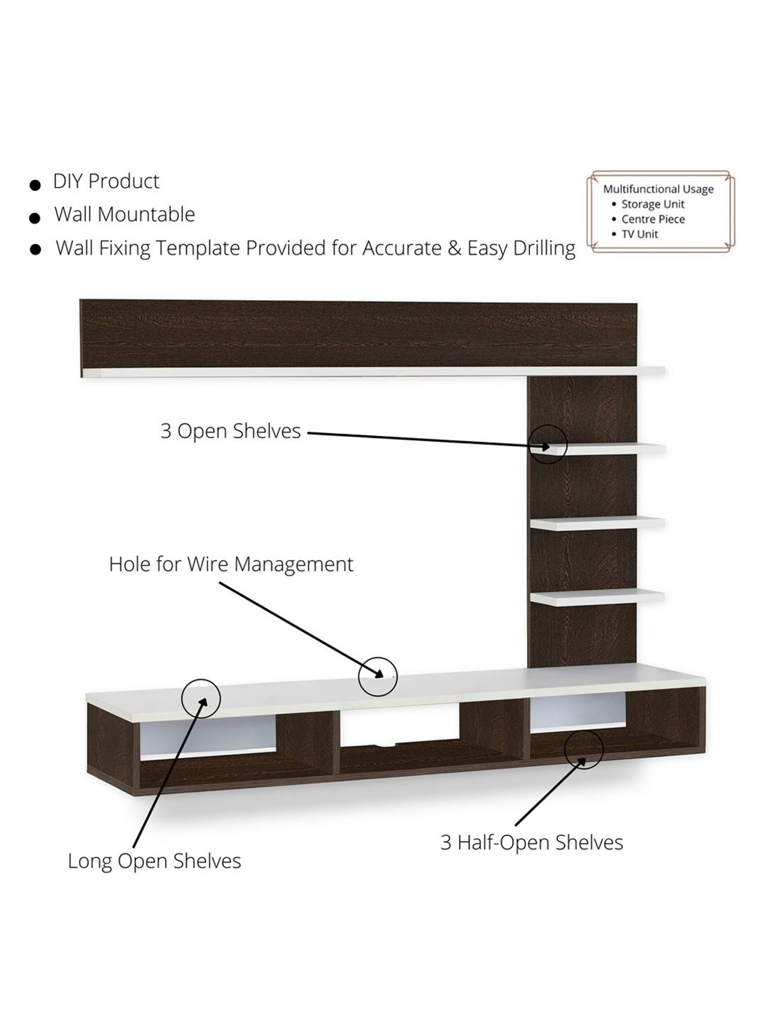 Delite Kom Flex Flowery Wenge & Acacia Dark Engineered Wood TV Entertainment Unit