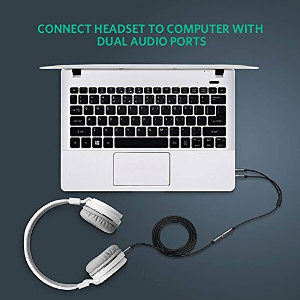 Headphone Splitter for Computer 3.5mm Female to 2 Dual 3.5mm Male Headphone Mic Audio Y Splitter Cable Smartphone Headset to PC Adapter (Black)