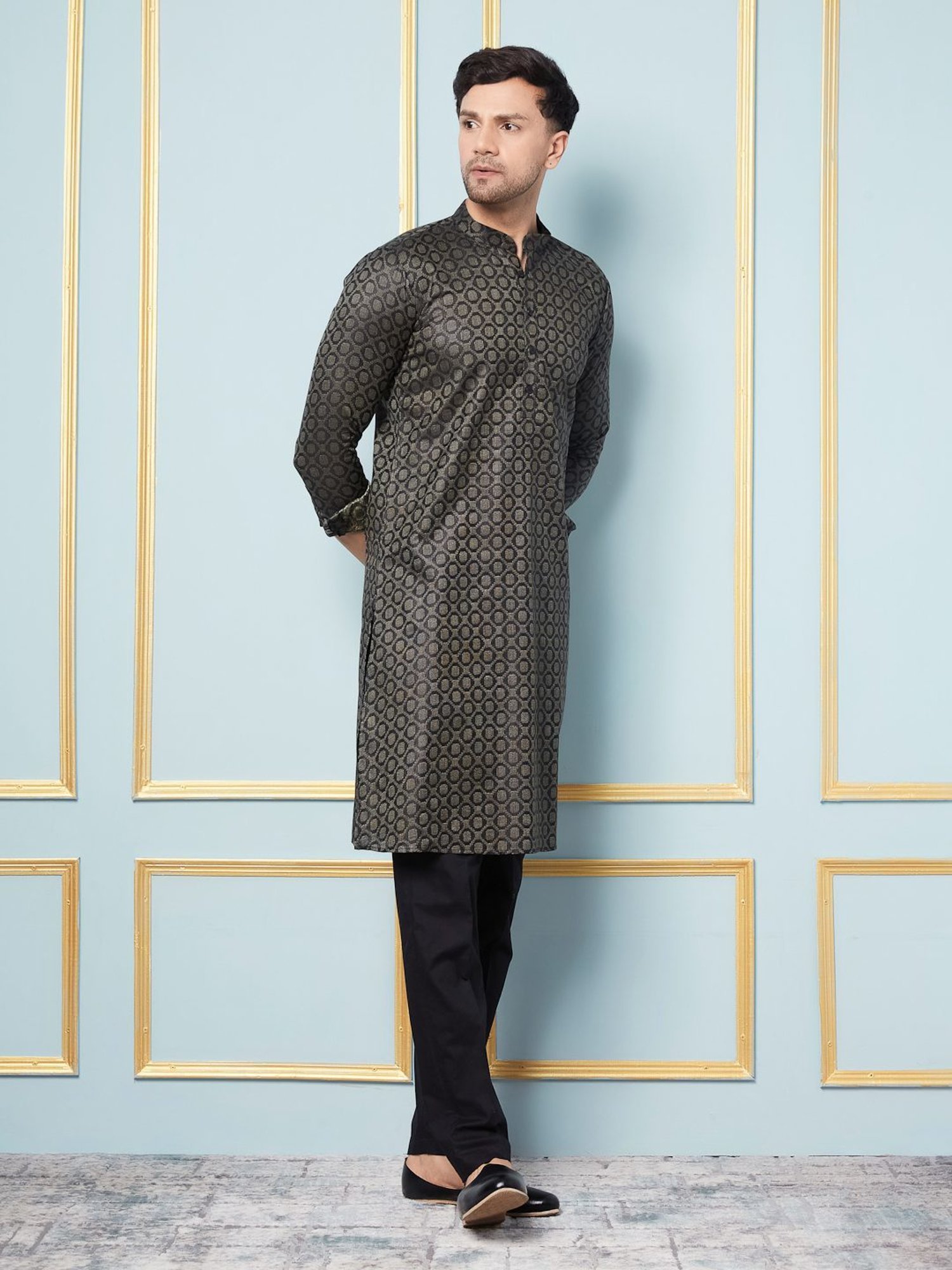 See Designs Black Regular Fit Self Pattern Kurta Bottom Set