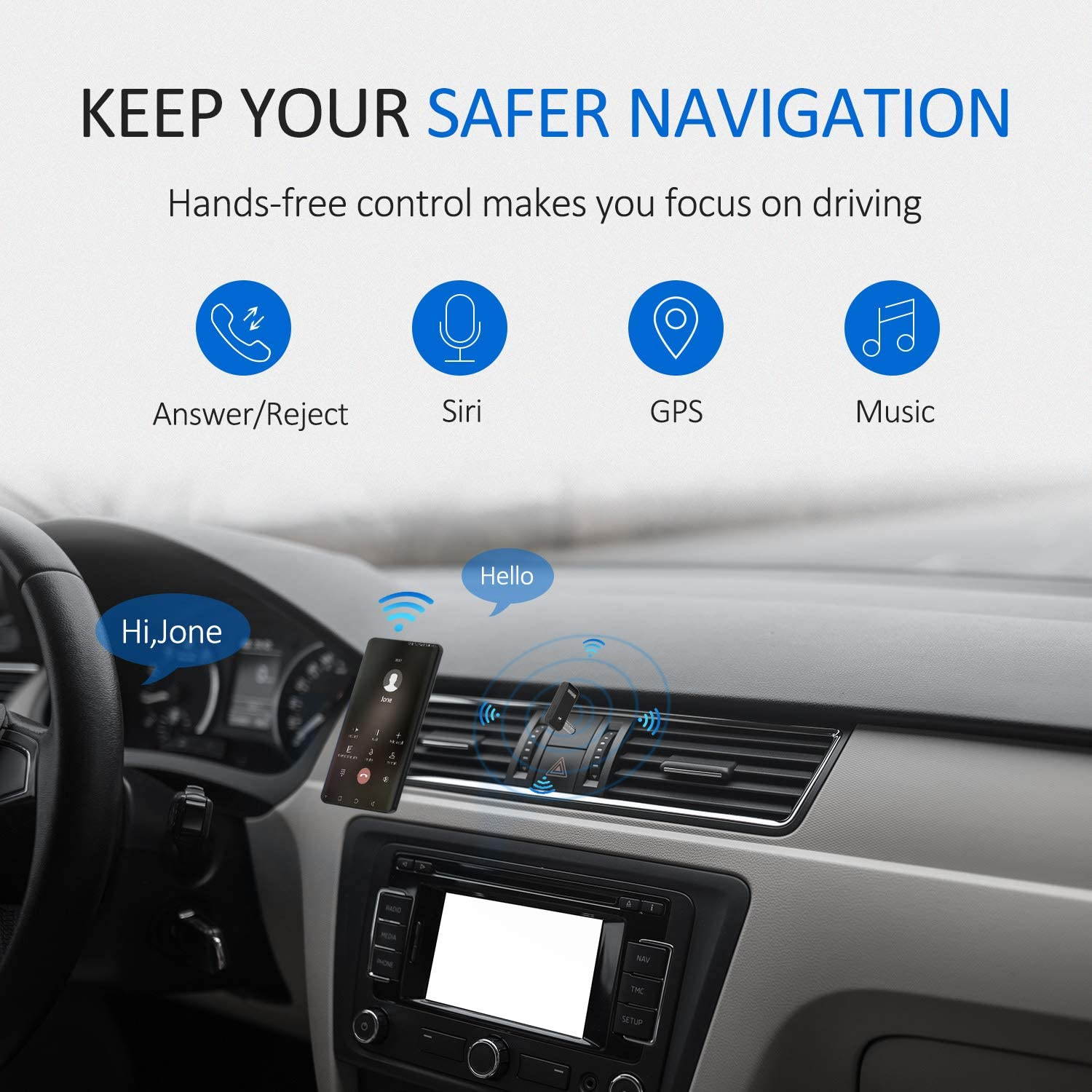 Bluetooth V5.0 aux Adapter, Boltune Audio Receiver Car Kit, for Home Hi-fi System, Portable Wireless Audio Adapter 3.5mm Aux for Music, Speaker, Headphones, Hands-Free Car Kit with Microphone