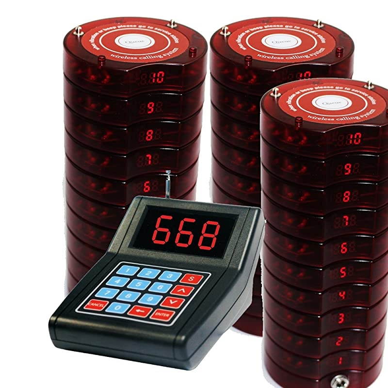 30 Coaster Pagers+1 Keypad Queue Call Pager Restaurant Wireless Calling System Waiter Wireless Guest Paging System for Restaurant Church Food Truck Coffee Shop Office