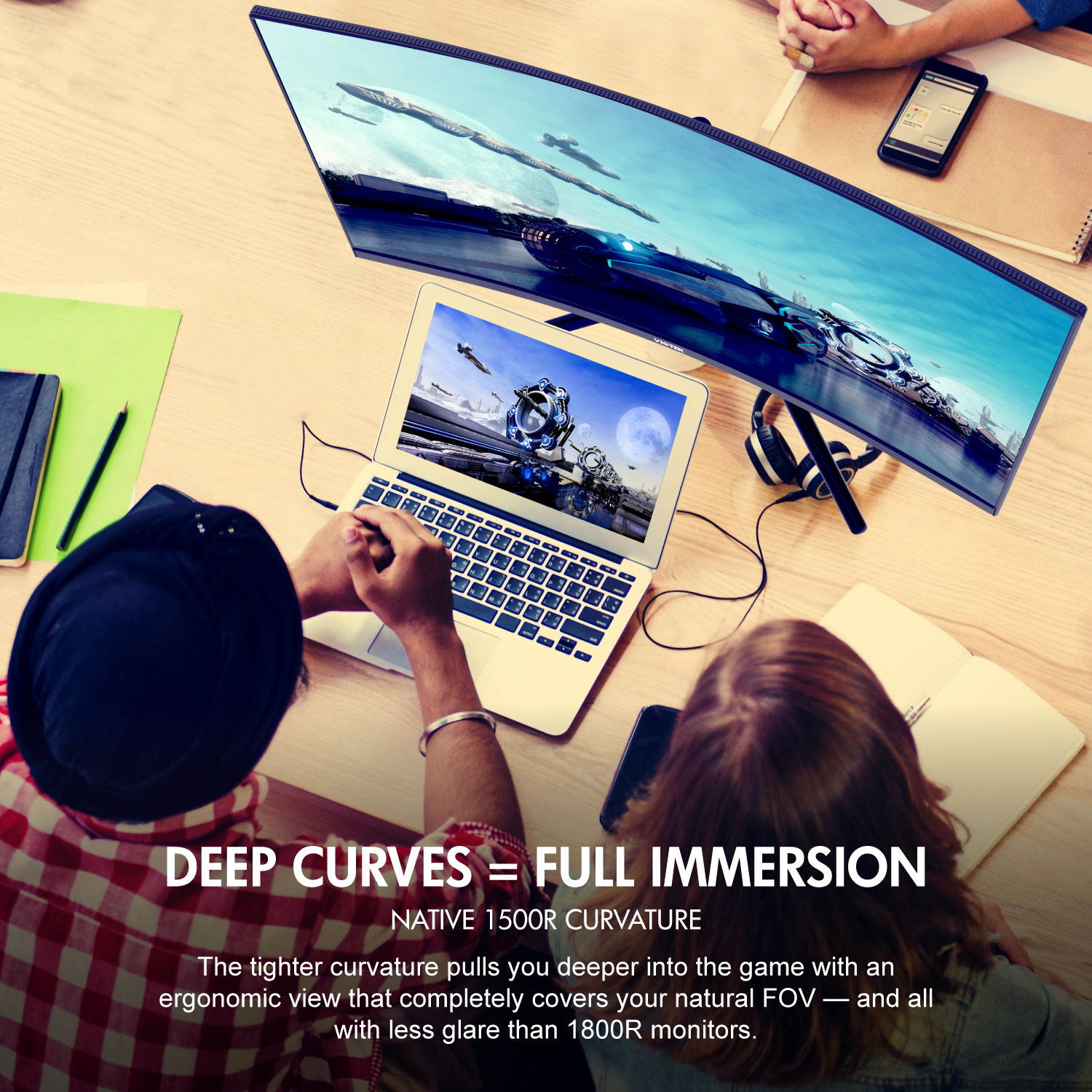 VIOTEK GNV27DB 27" Curved QHD Gaming Monitor 144Hz 2560 x 1440 p (2K) 4.8ms (OD) 1500R Curvature, FreeSync DP, 3 x HDMI, 3.5mm