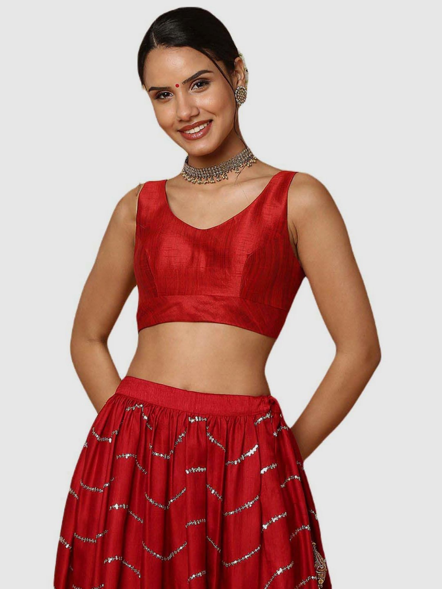 Salwar Studio Red Textured Readymade Blouse