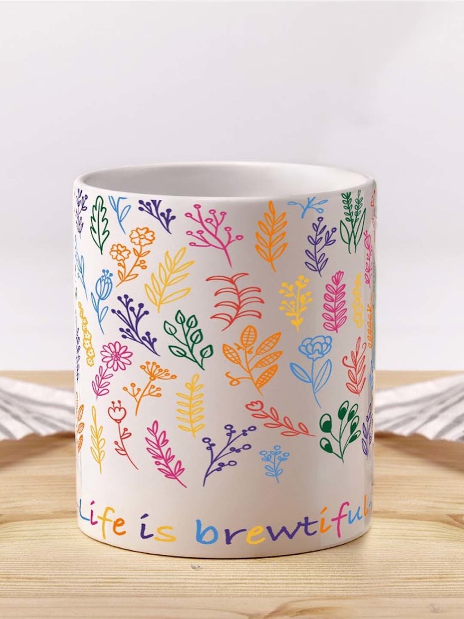 Nestroots White Stoneware Life Is Brewtiful Blooming Coffee Mug (0.325 L)