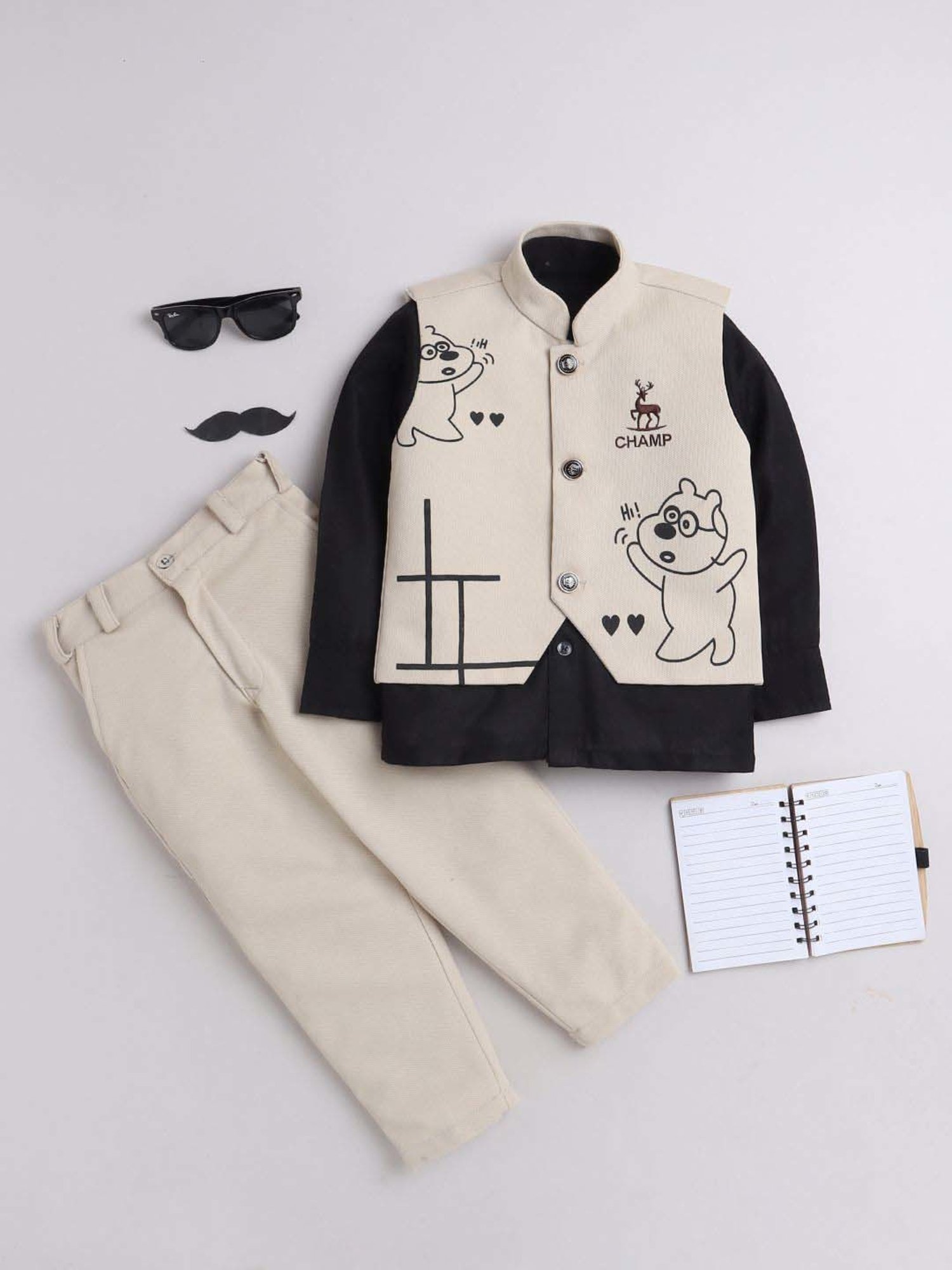 Fourfolds Boys Fawn Graphic Full Sleeves Clothing Set