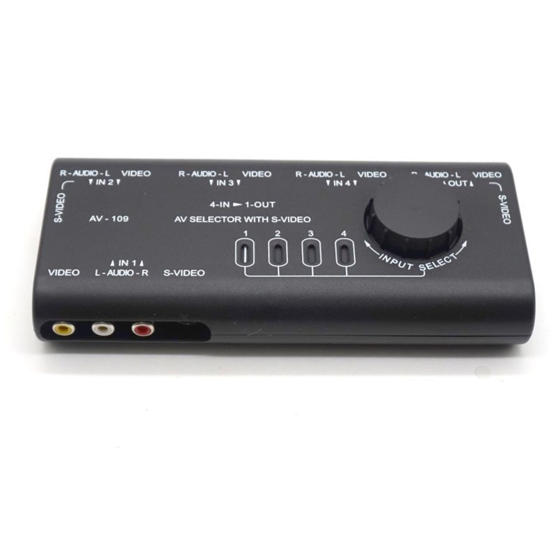 Plugadget AV Audio Video Signal Switcher 4 Input 1 Output Switch Video System