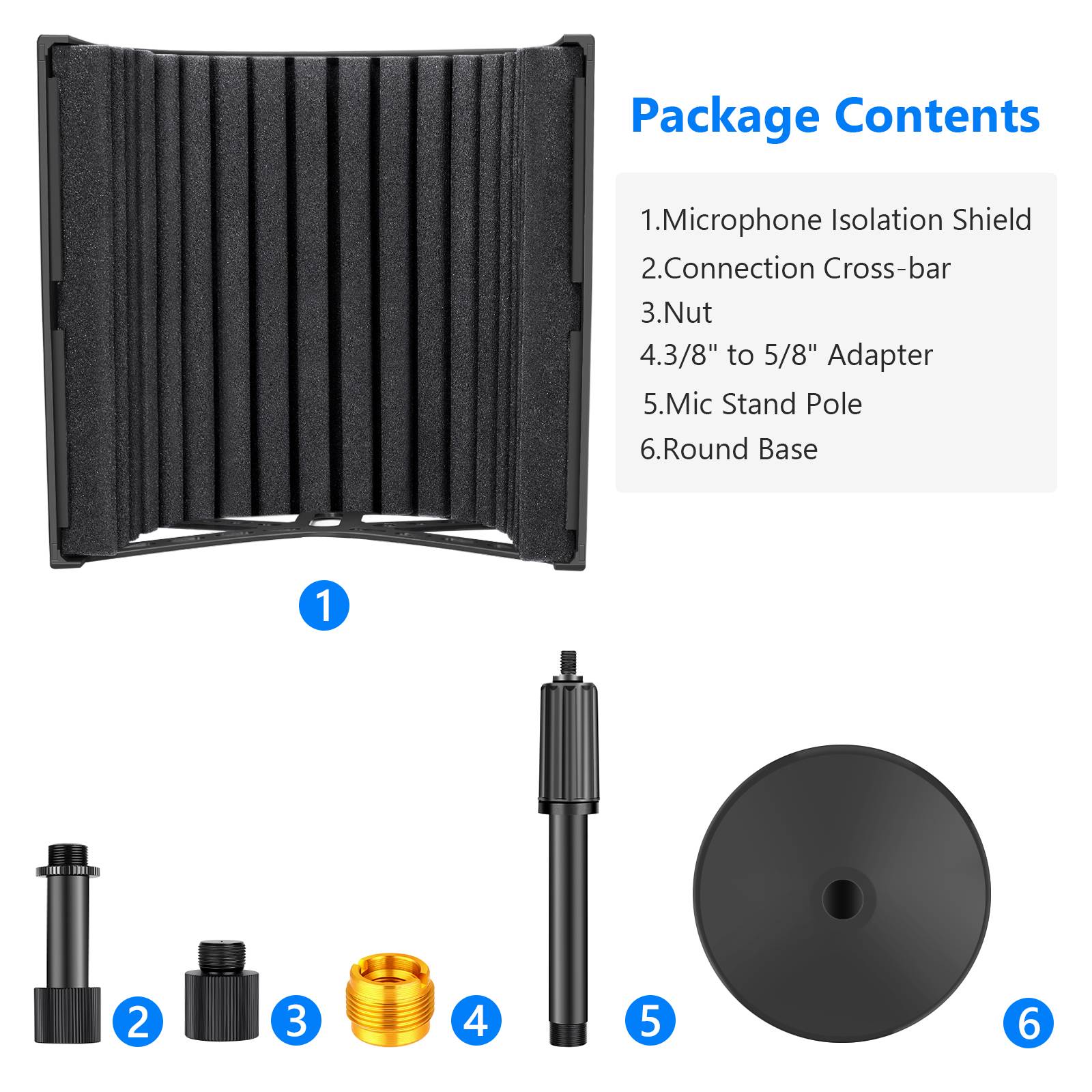 Neewer NW-12 Pro Tabletop Microphone Isolation Shield with Round Base Stand, Mic Sound Absorbing Foam for Studio Recording, Podcasts, Vocals, Singing, Broadcasting (Mic and Shock Mount Not Included)