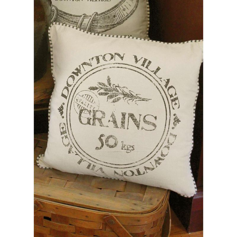 Heritage Lace 18" Square Downton Abbey Village British Grains Ticking Stripe Reversible Indoor Throw Pillow - Brown/White