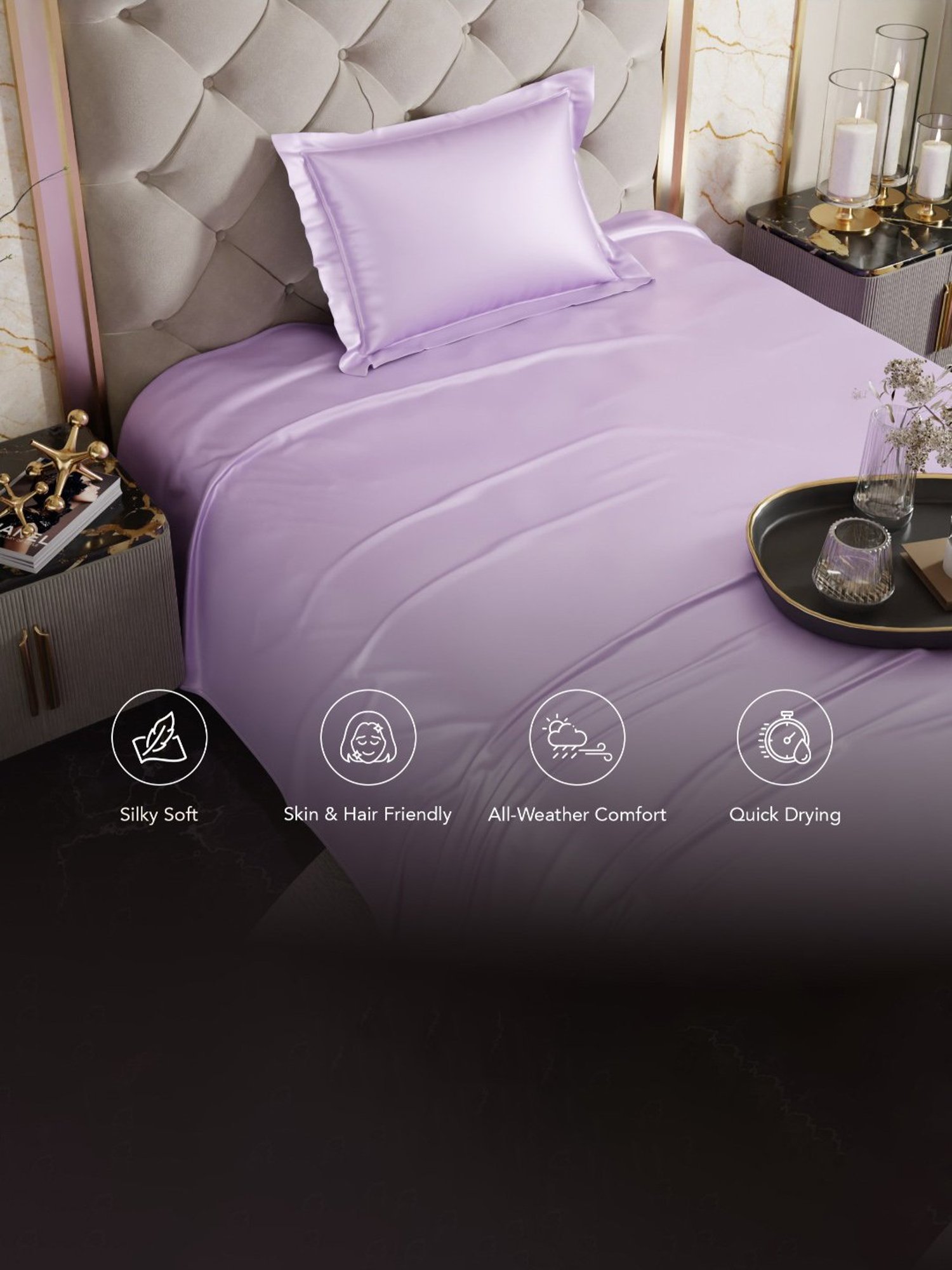 Stoa Paris Lilac Polyester 300 TC Date Night Single Bedsheet With Pillow Cover