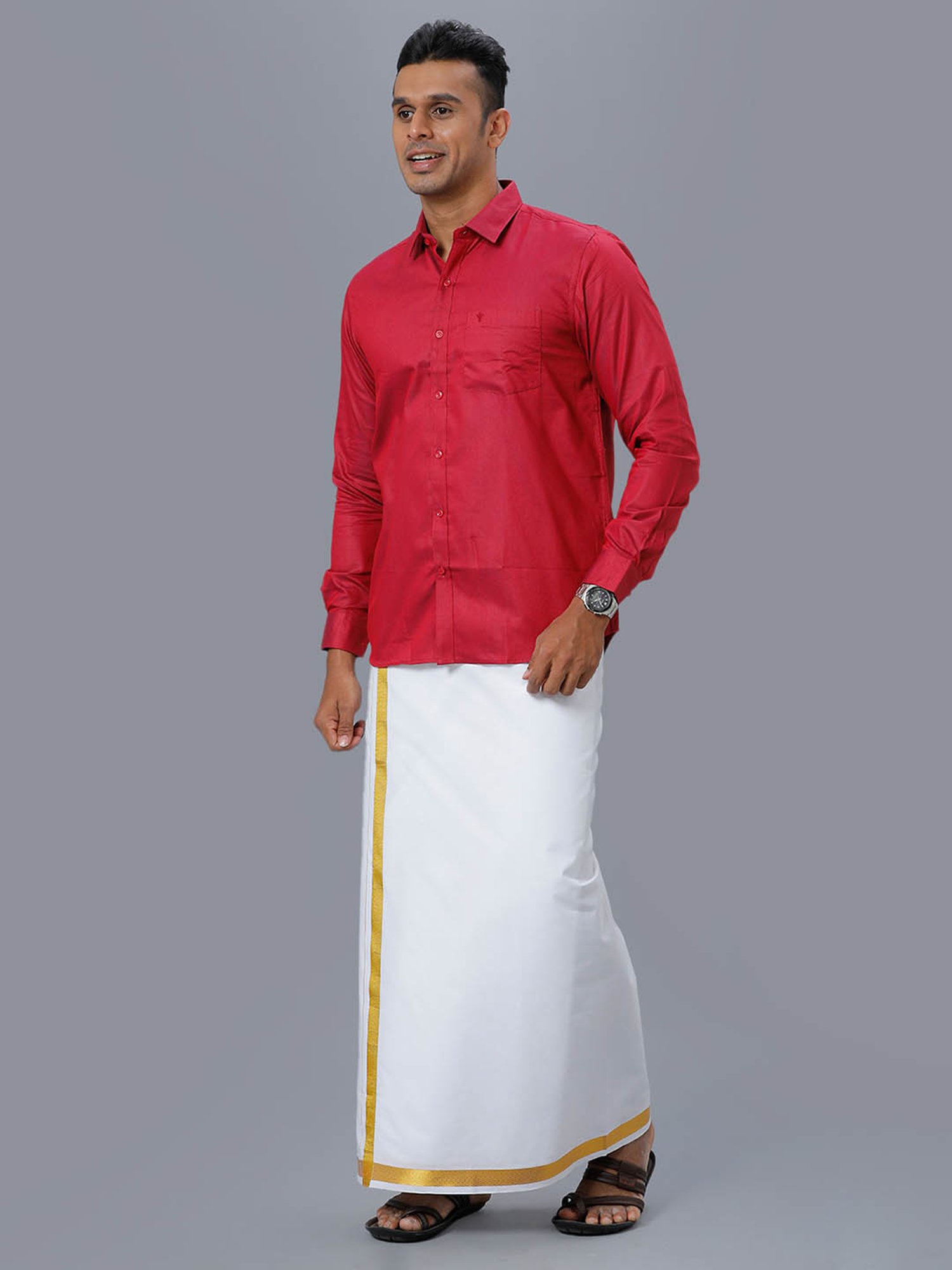 Ramraj Red Cotton Regular Fit Shirt