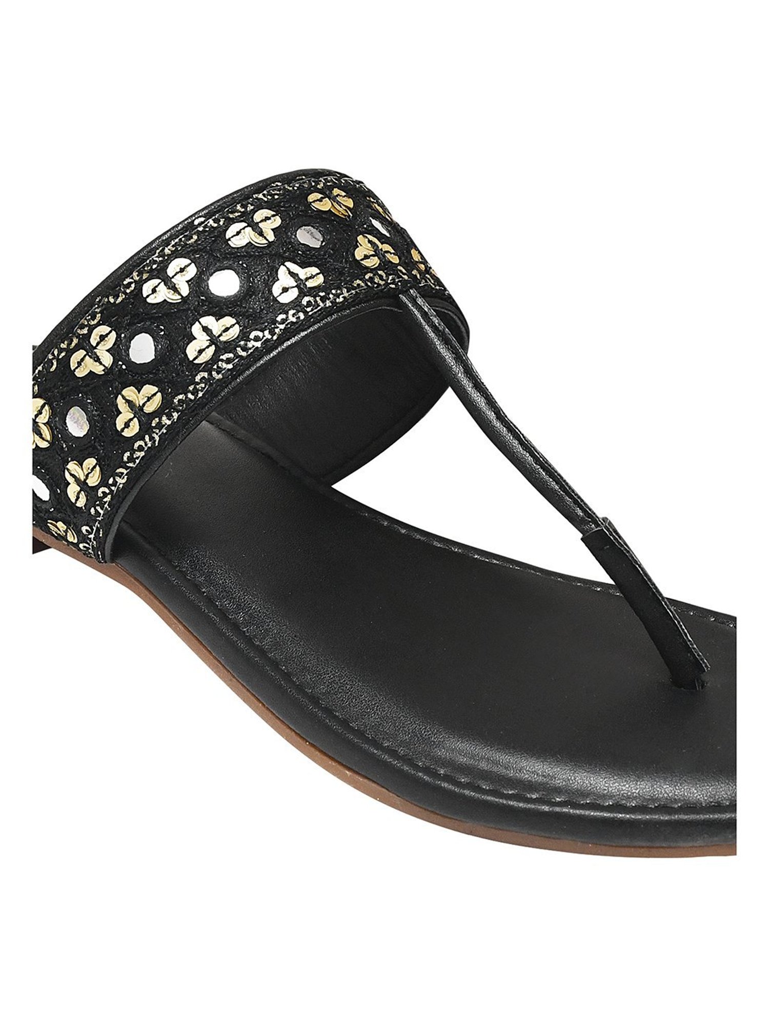 Shoetopia Women's Black T-Strap Sandals