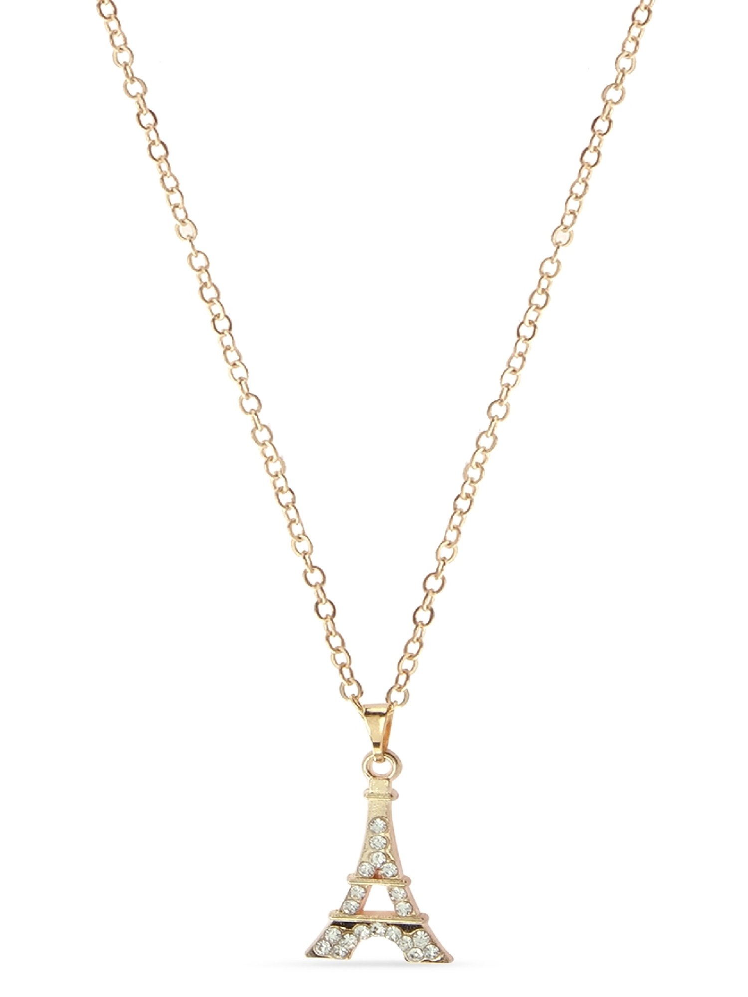 Jewelz Trendsetting Gold Western Necklace With Delicate Eiffle Tower Charm for Women