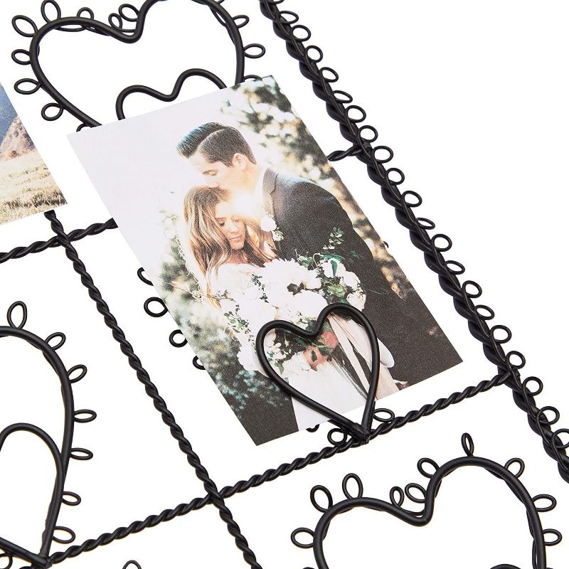 Farmlyn Creek Heart Shaped Grid Wall Photo Display, Black Metal Panel (14 x 16 in)