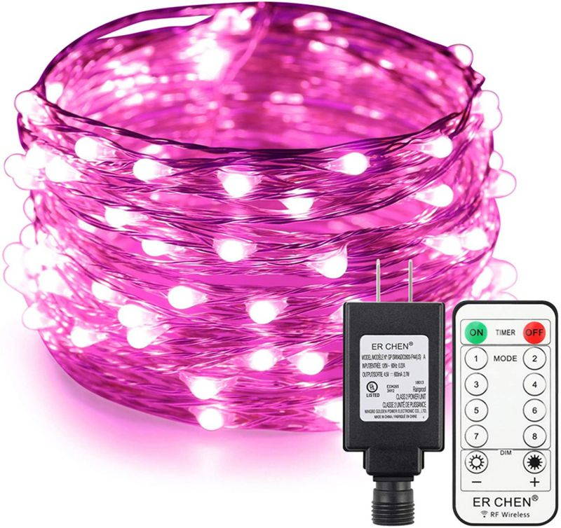 ER CHEN 33ft Led String Lights,100 Led Fairy Starry Lights on 10M Silver Coating Copper Wire String Lights for Christmas (Pink)