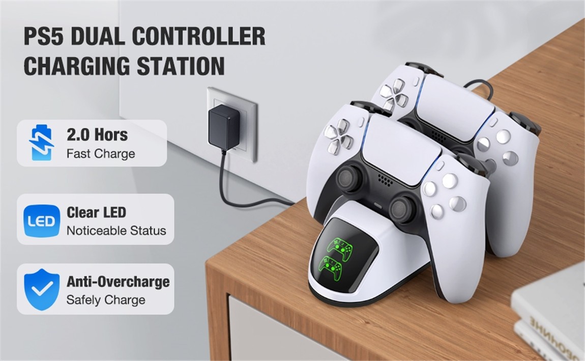 PS5 Charging Station, PS5 Controller Charger Station for Dualsense Controller, Upgrade PS5 Controller Charger with 5V/3A Fast Charging AC Adapter, YXwin PS5 Charger Stand for Dual Controller