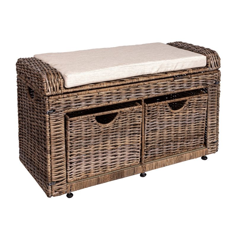 happimess Palermo 34.50" 2 Drawer Wicker Storage Bench, Gray 