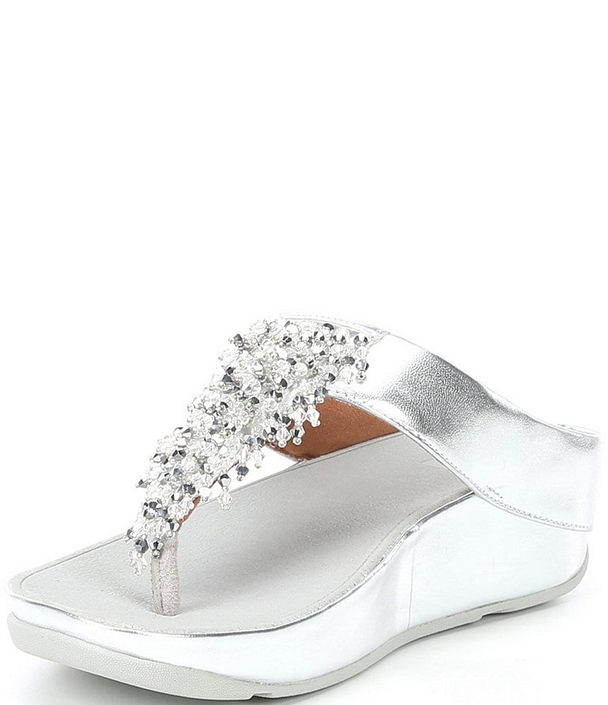 FitFlop Rumba Beaded Fringe Detail Toe-Post Wedge Sandals