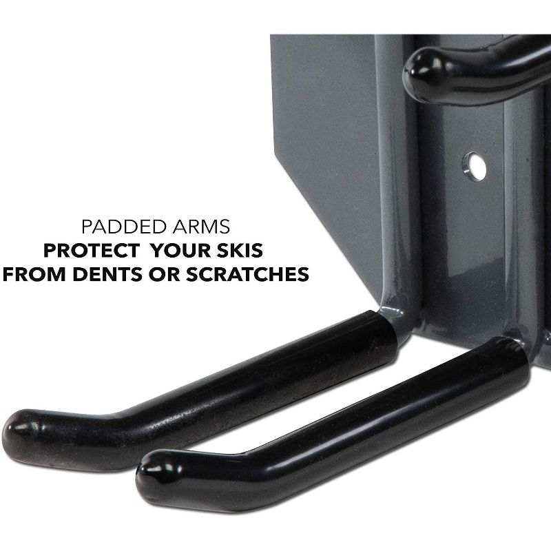 RaxGo Ski Wall Mounted Rack, Holds 2 Pairs of Skis & Skiing Poles or Snowboard, for Home and Garage Storage, Wall Mounted, Heavy Duty, Rubber-Coated Hook, Set of 2 Hooks