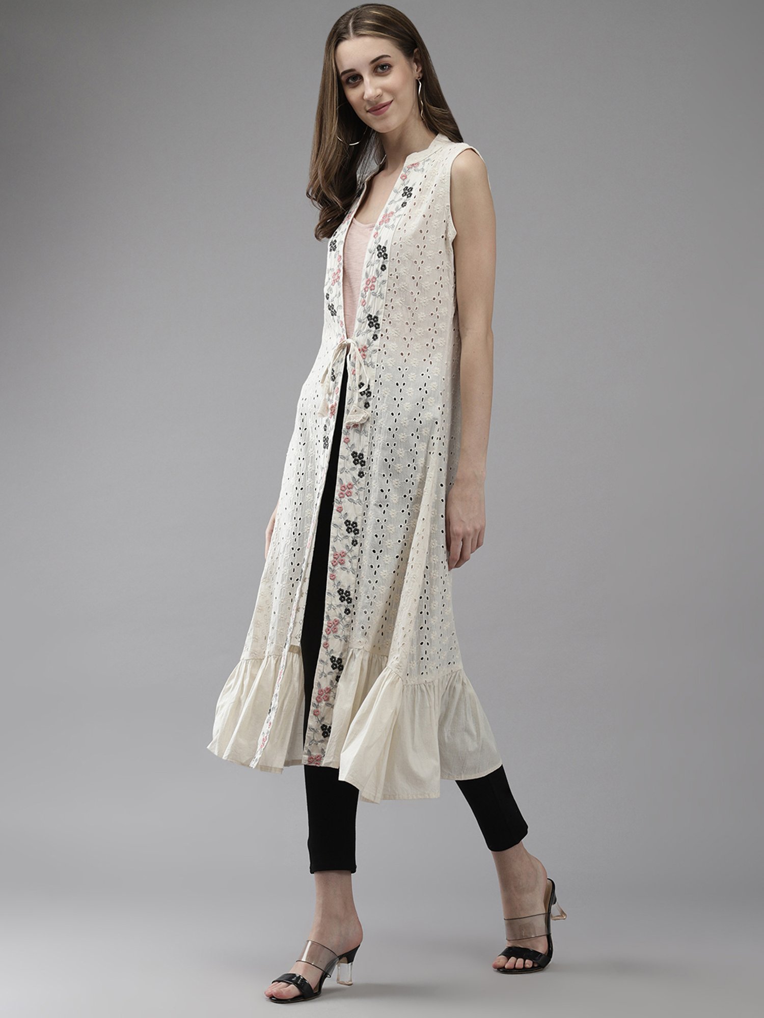 Aarika White Cotton Embroidered Shrug