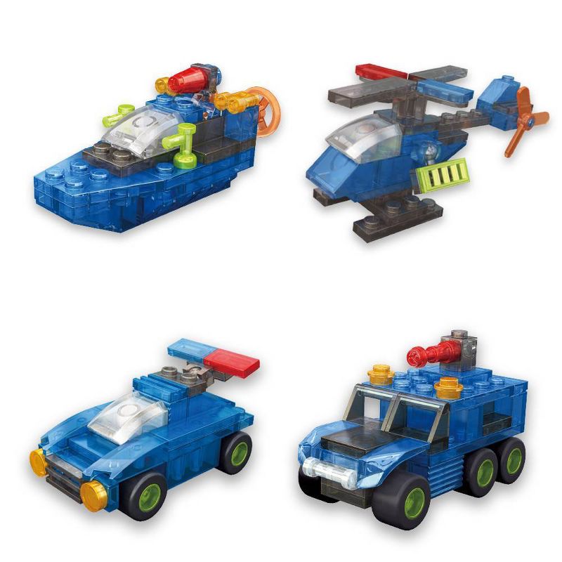 Brainstem Crystal Blocks Bundle - Boat Police Car Helicopter & Firetruck