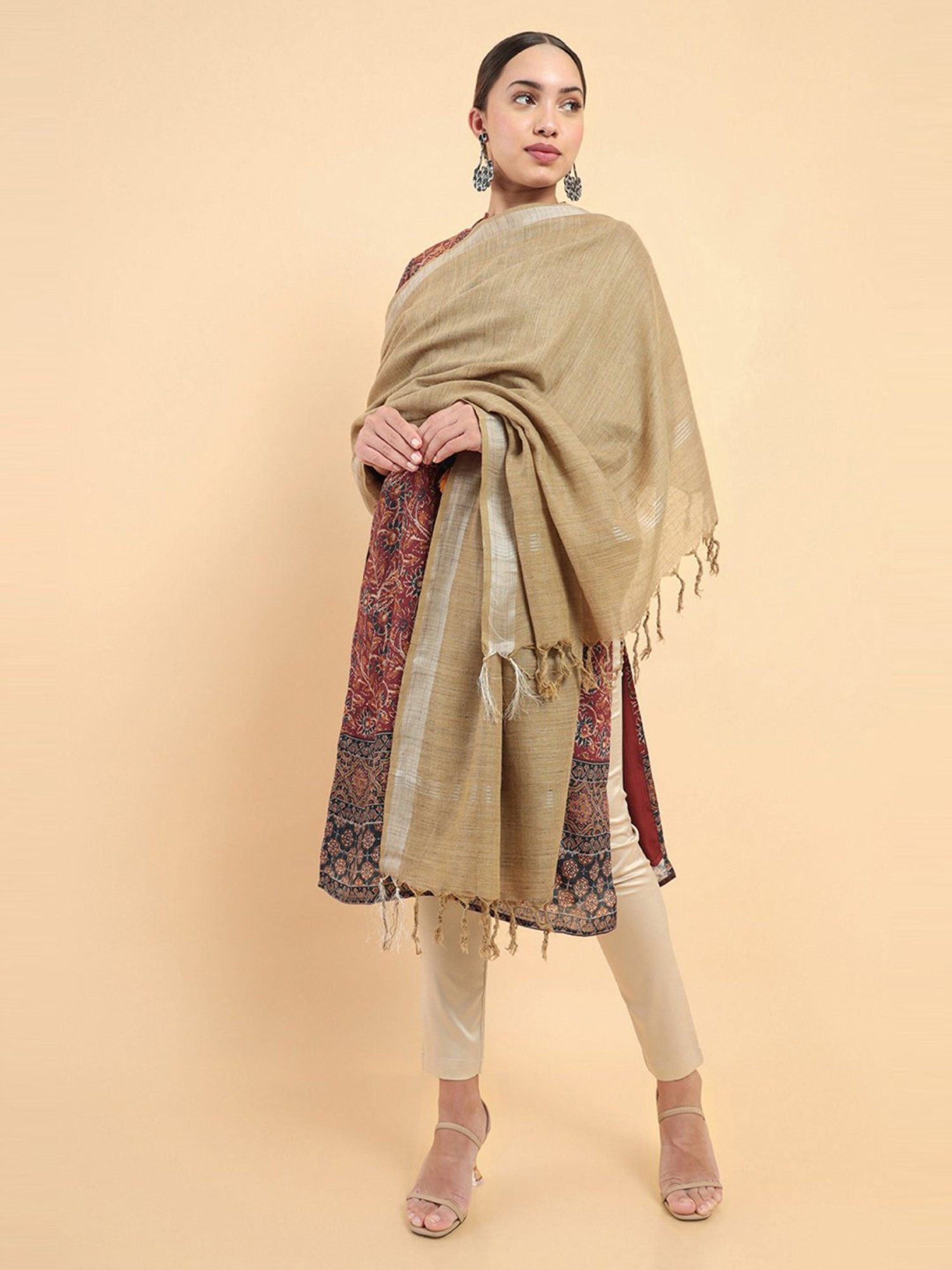 Soch Beige Cotton Plain Dupatta